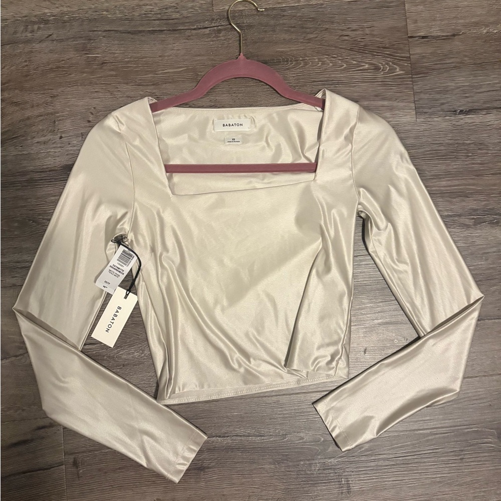 Aritzia Cream Long Sleeve Crop Bodysuit